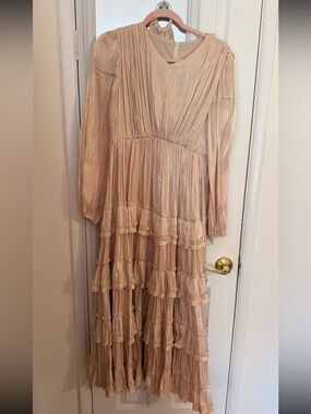 Women's Long Ruffle Tiered Dress in gold